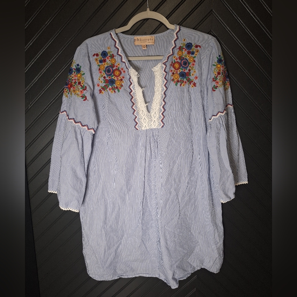 Philosophy Striped Tunic with Floral Embroidery